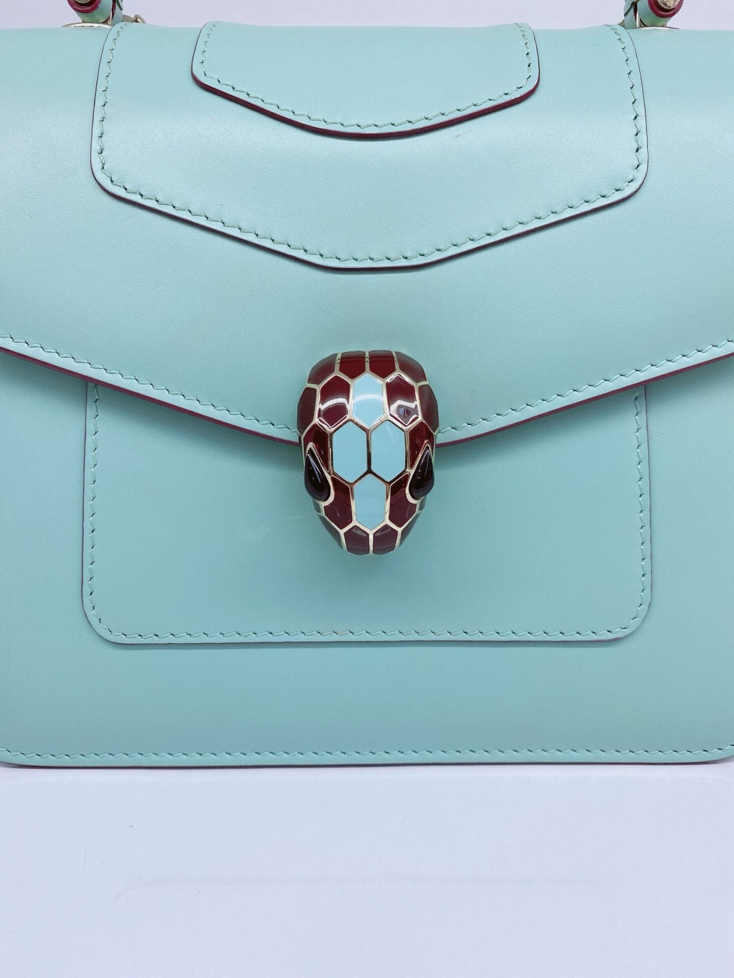 AQUAMARINE CALFSKIN LEATHER MINI SERPENTI FOREVER TOP HANDLE BAG