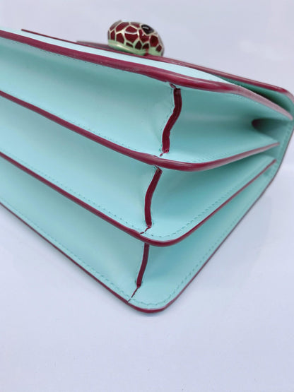 AQUAMARINE CALFSKIN LEATHER MINI SERPENTI FOREVER TOP HANDLE BAG