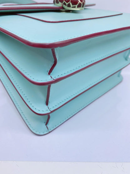 AQUAMARINE CALFSKIN LEATHER MINI SERPENTI FOREVER TOP HANDLE BAG