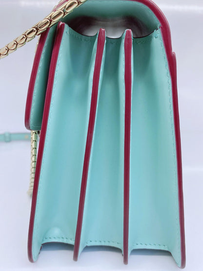 AQUAMARINE CALFSKIN LEATHER MINI SERPENTI FOREVER TOP HANDLE BAG