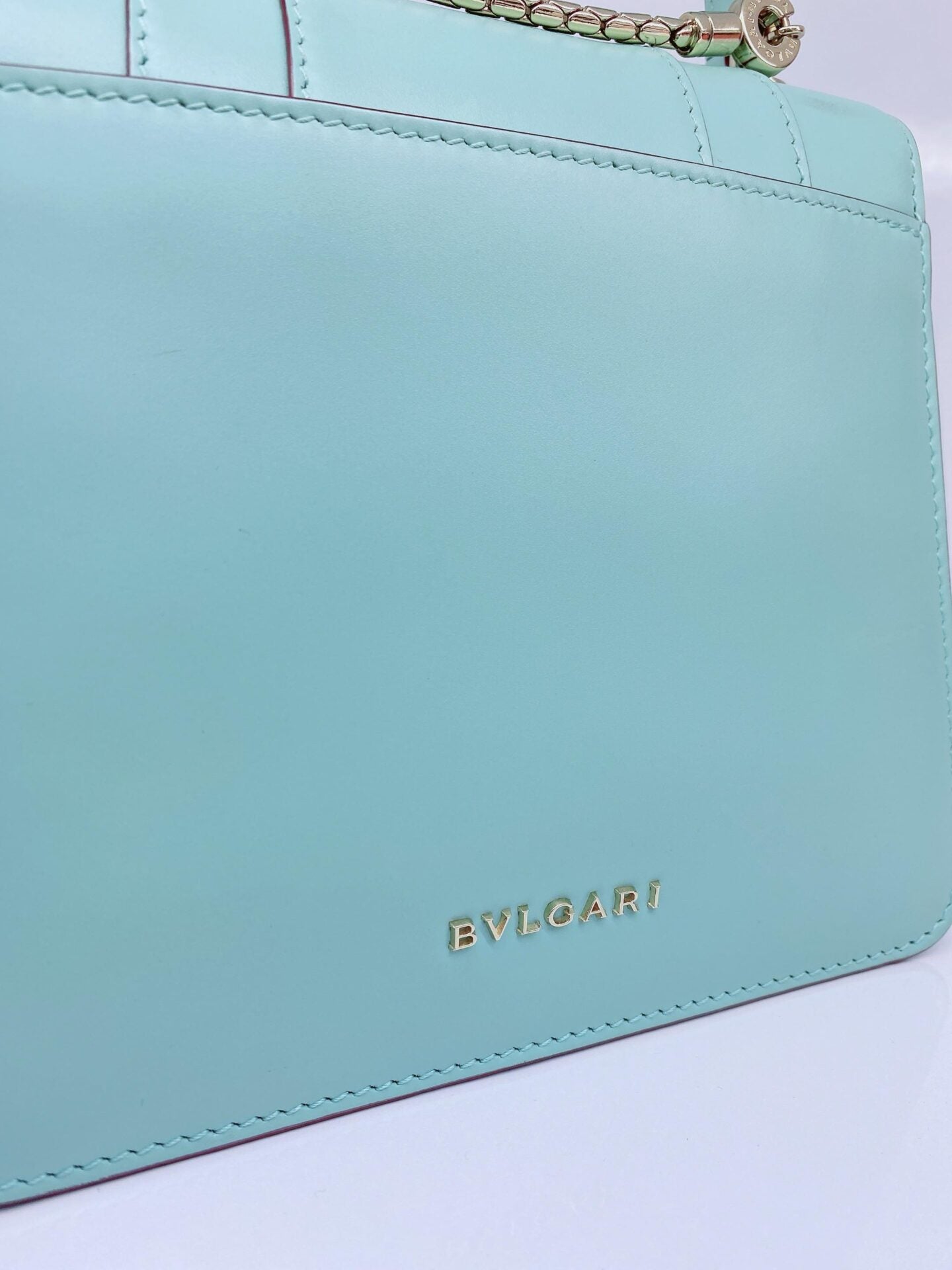 AQUAMARINE CALFSKIN LEATHER MINI SERPENTI FOREVER TOP HANDLE BAG