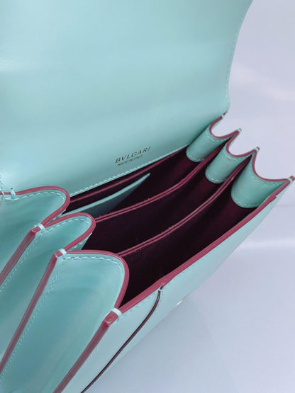 AQUAMARINE CALFSKIN LEATHER MINI SERPENTI FOREVER TOP HANDLE BAG