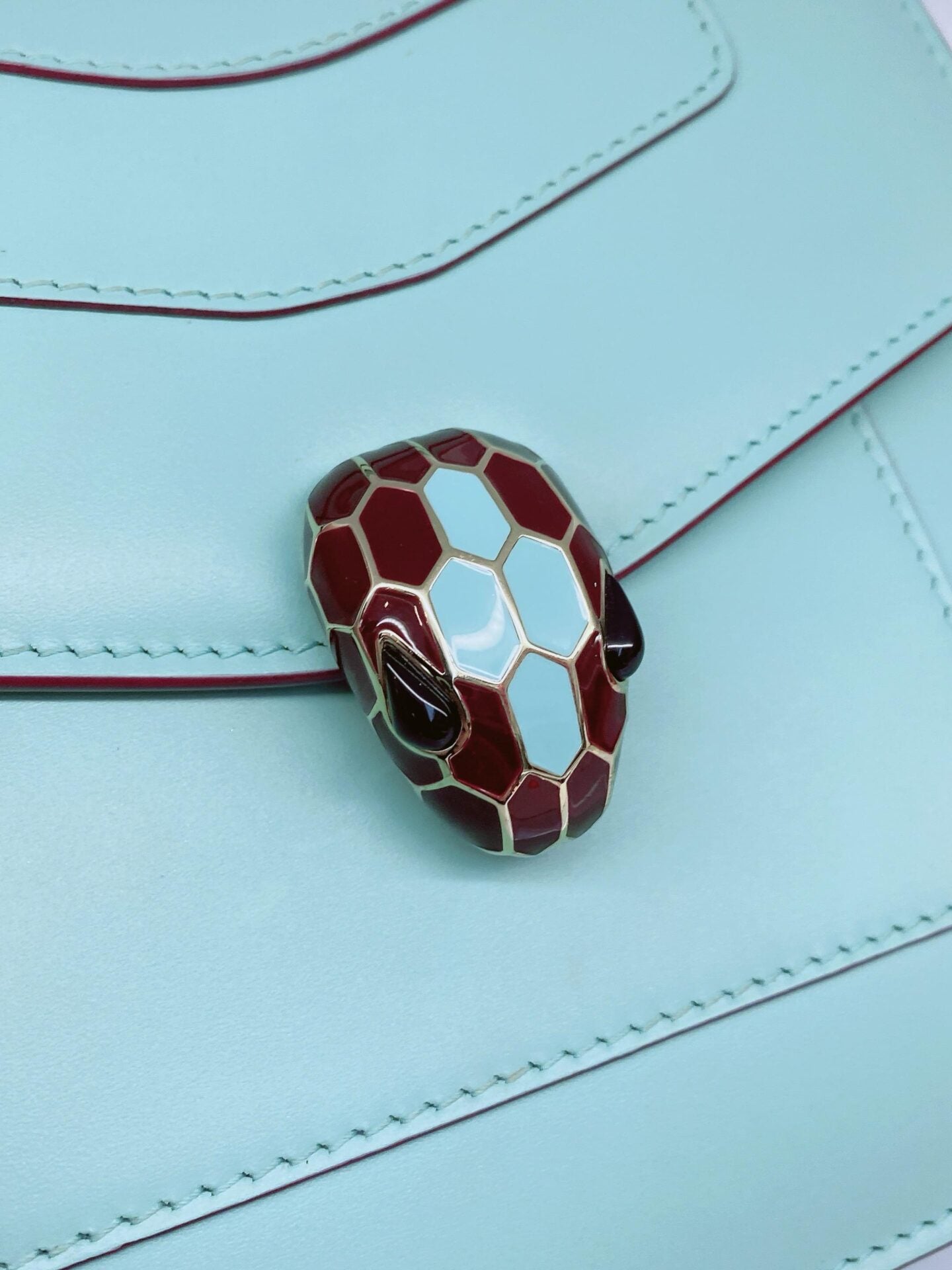 AQUAMARINE CALFSKIN LEATHER MINI SERPENTI FOREVER TOP HANDLE BAG