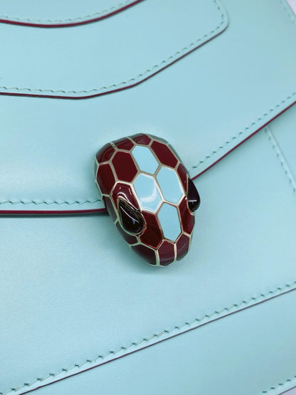 AQUAMARINE CALFSKIN LEATHER MINI SERPENTI FOREVER TOP HANDLE BAG