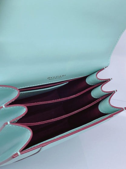 AQUAMARINE CALFSKIN LEATHER MINI SERPENTI FOREVER TOP HANDLE BAG