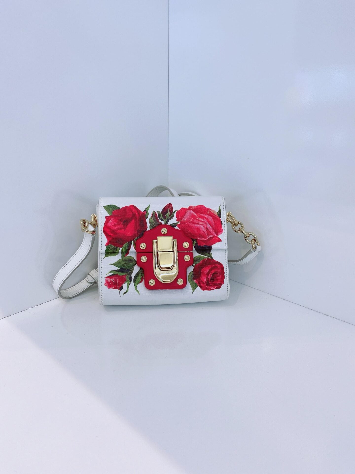 WHITE FLORAL PRINT LUCIA MINI BOX BAG