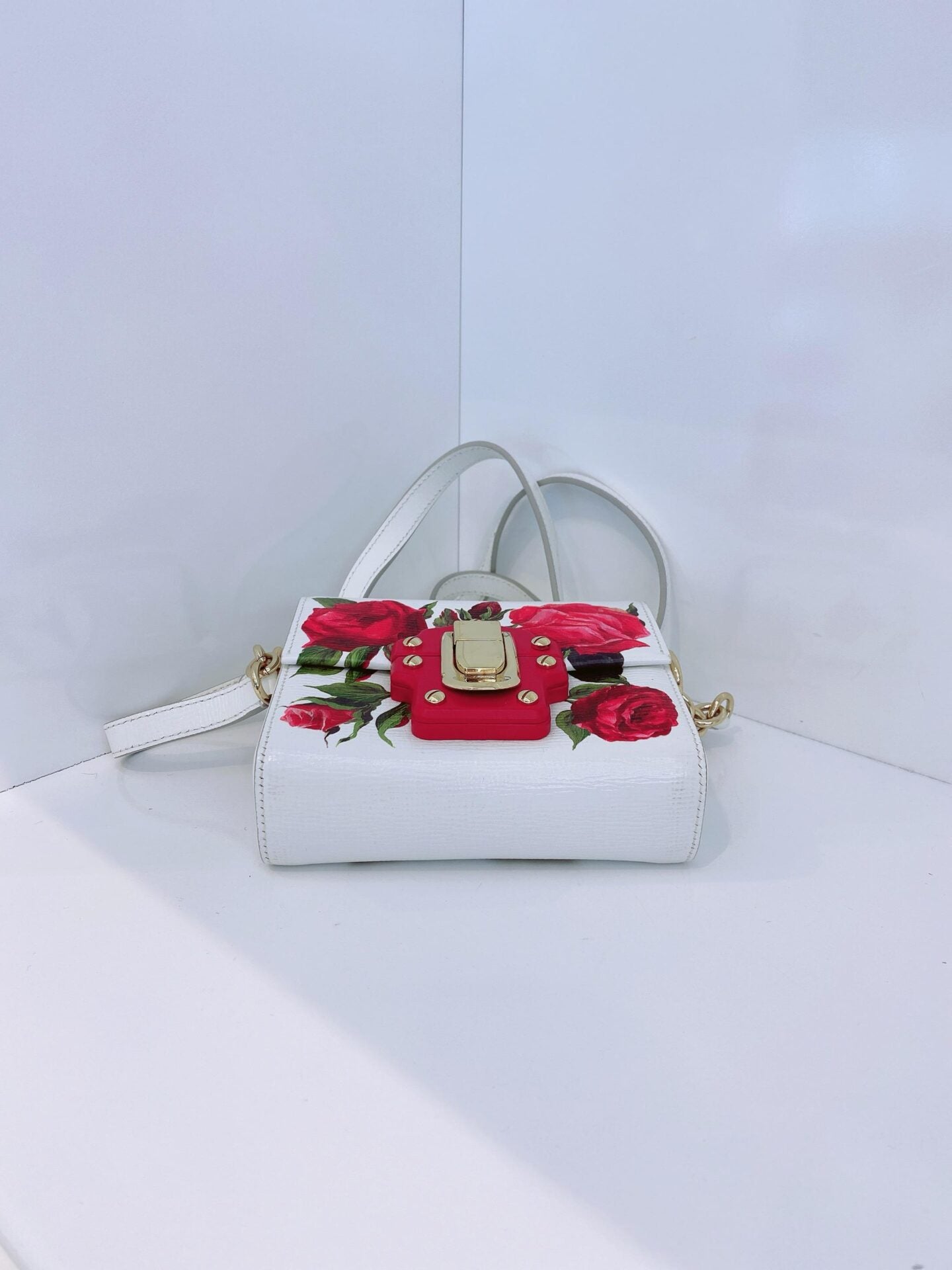 WHITE FLORAL PRINT LUCIA MINI BOX BAG