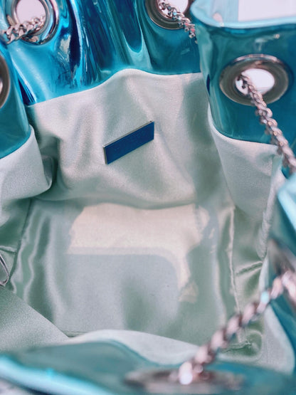 BLUE BON BON BAG IN MIRROR FABRIC