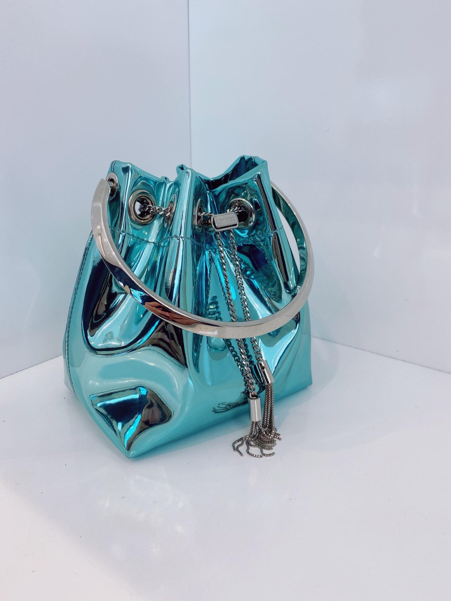 BLUE BON BON BAG IN MIRROR FABRIC