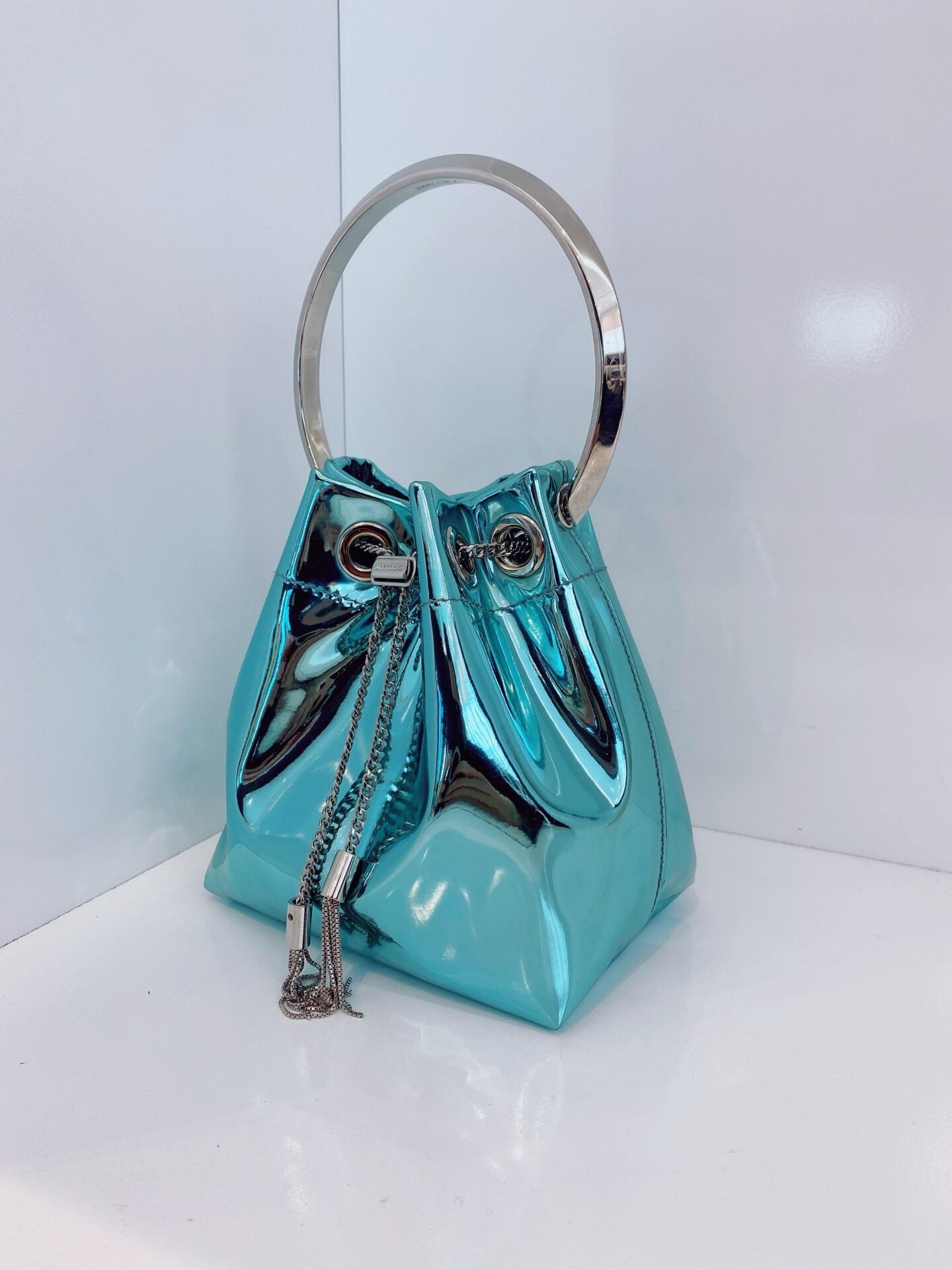 BLUE BON BON BAG IN MIRROR FABRIC