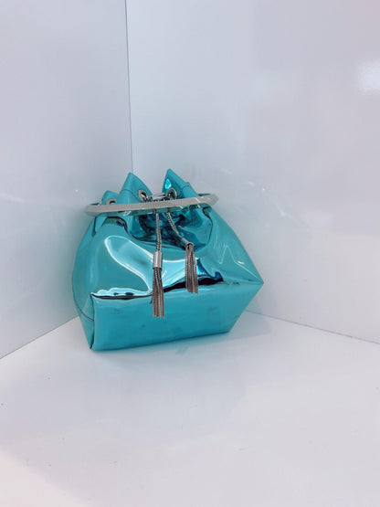 BLUE BON BON BAG IN MIRROR FABRIC