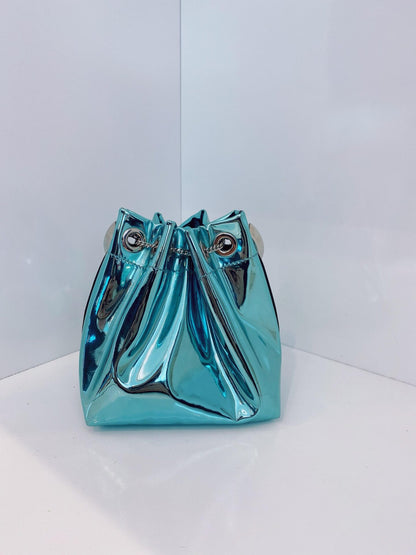 BLUE BON BON BAG IN MIRROR FABRIC