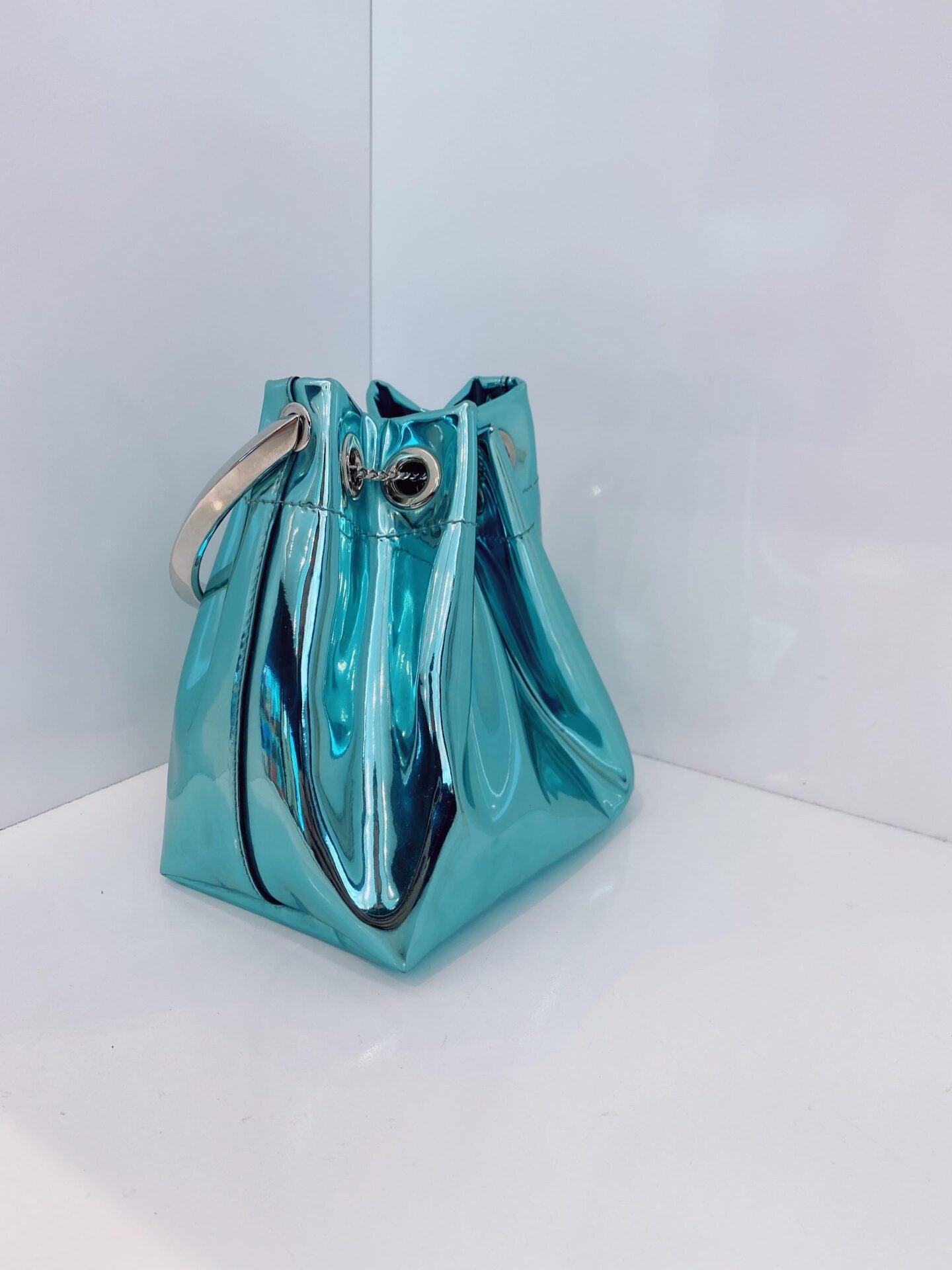 BLUE BON BON BAG IN MIRROR FABRIC