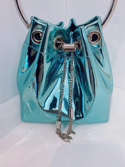 BLUE BON BON BAG IN MIRROR FABRIC