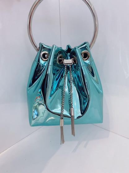 BLUE BON BON BAG IN MIRROR FABRIC