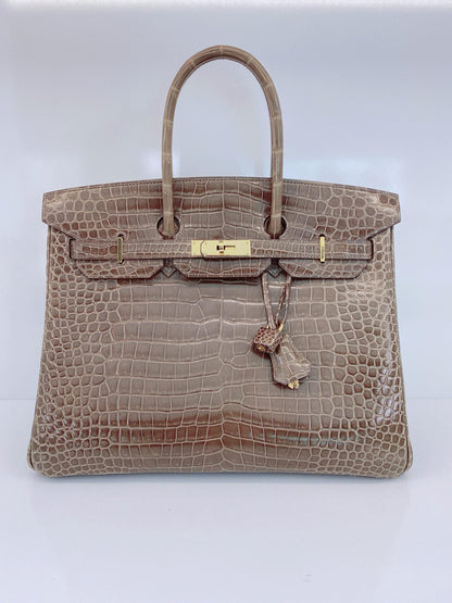 GRIS ELEPHANT SHINY POROSUS CROCODILE BIRKIN 35 GOLD HARDWARE