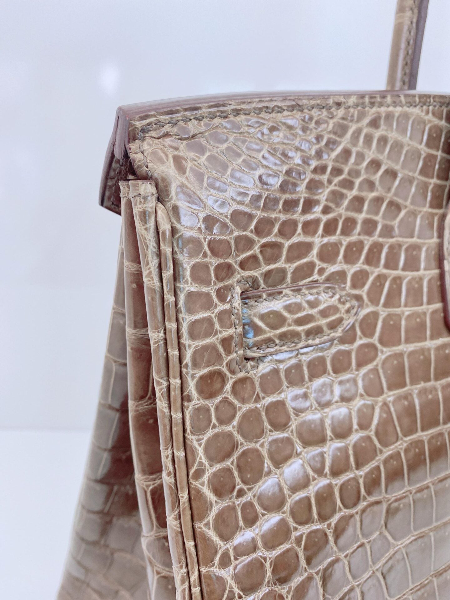 GRIS ELEPHANT SHINY POROSUS CROCODILE BIRKIN 35 GOLD HARDWARE