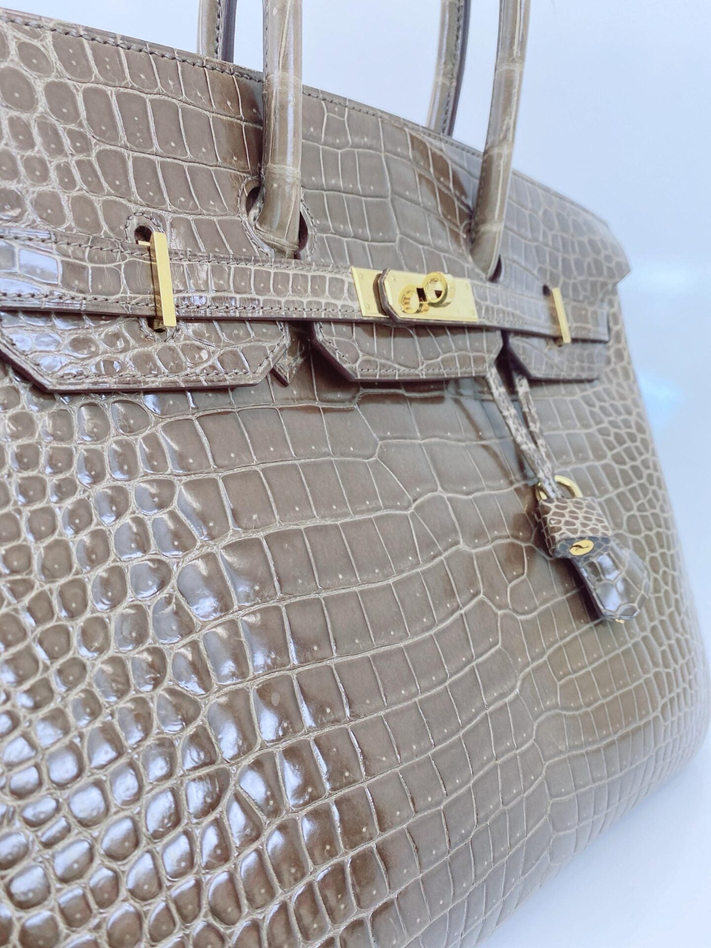 GRIS ELEPHANT SHINY POROSUS CROCODILE BIRKIN 35 GOLD HARDWARE