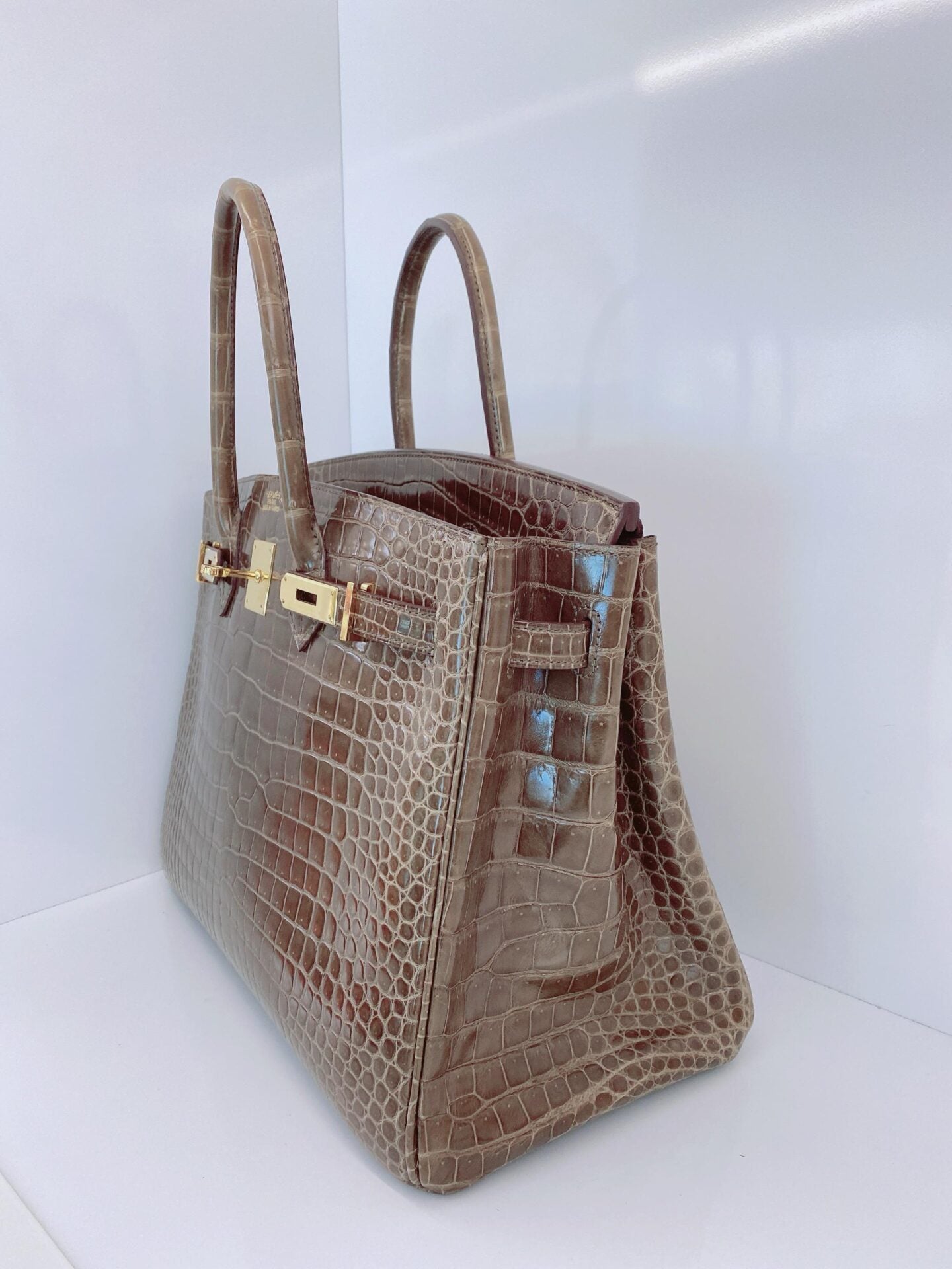 GRIS ELEPHANT SHINY POROSUS CROCODILE BIRKIN 35 GOLD HARDWARE