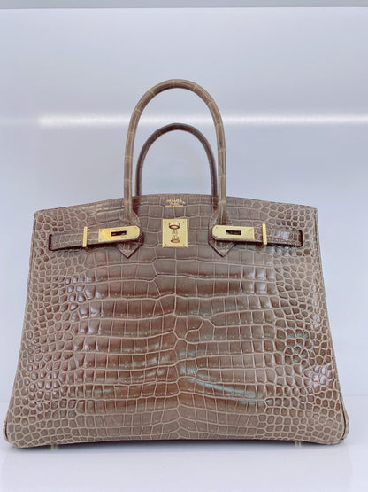 GRIS ELEPHANT SHINY POROSUS CROCODILE BIRKIN 35 GOLD HARDWARE