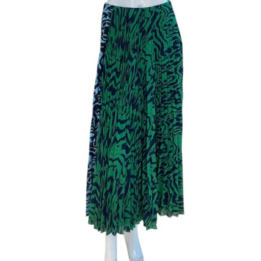 GREEN NYLON CONTRAST ANIMAL PRINT PLEATED SKIRT  US4