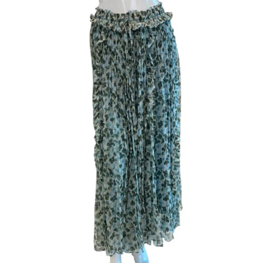NINA RUFFLED FLORAL PRINT SILK CREPON MAXI SKIRT 1