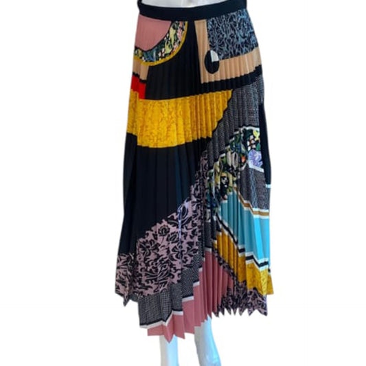 MULTICOLOR PATCH PRINT MIDI SKIRT US8