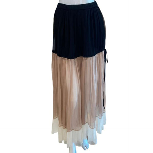 TRICOLOR FLOUNCE SILK SKIRT 40