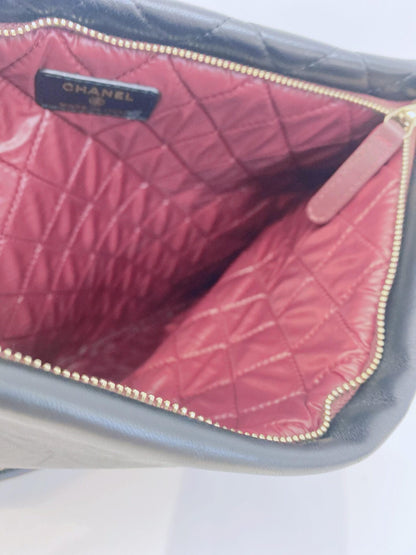 BLACK QUILTED LEATHER FOLD OVER CLUTCH