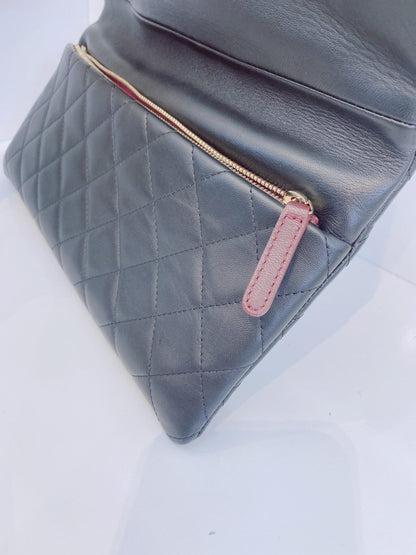 BLACK QUILTED LEATHER FOLD OVER CLUTCH