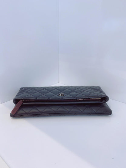 BLACK QUILTED LEATHER FOLD OVER CLUTCH