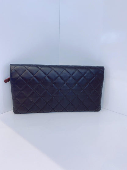 BLACK QUILTED LEATHER FOLD OVER CLUTCH