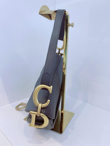 BLACK GRAINED LEATHER MEDIUM SADDLE BAG WITH STRAP