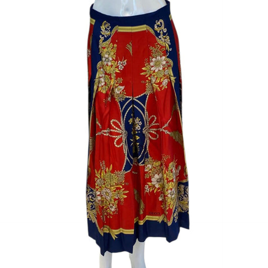 MULTCOLOR FLORAL PRINT SILK PLEATED MIDI SKIRT 42
