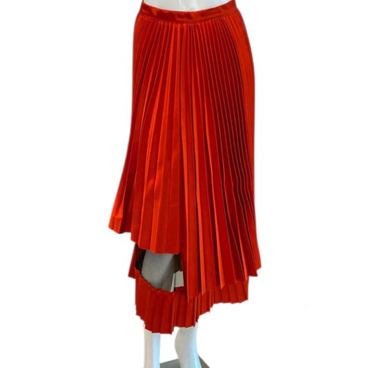 RED SILK PLEATED SKIRT 36