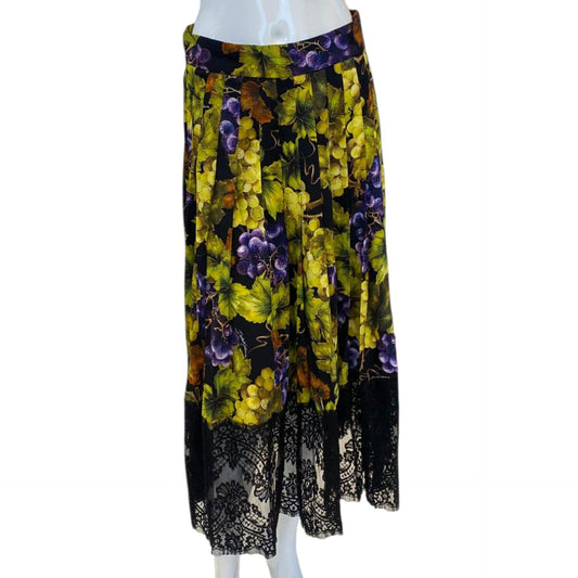 BLACK GRAPE AND FLORAL PRINT SILK BLEND SKIRT 42