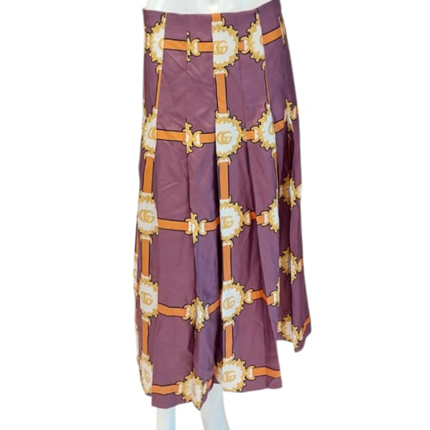 PURPLE GOLD GG DOUBLOON HARNESS SILK PLEATED SKIRT 44