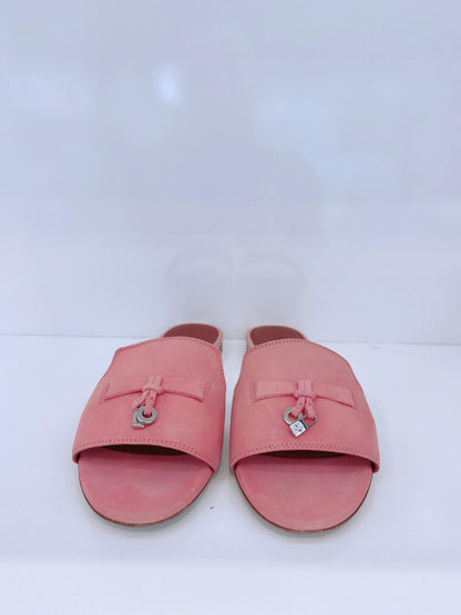 PINK SUEDE CHARM SLIDE SANDALS  38