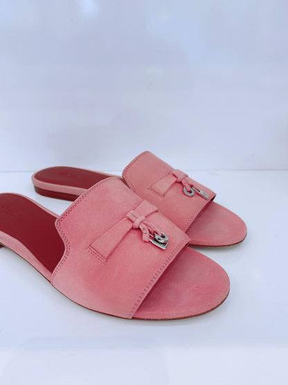 PINK SUEDE CHARM SLIDE SANDALS  38