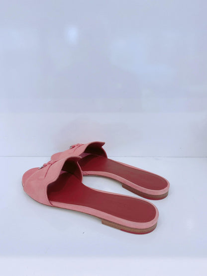 PINK SUEDE CHARM SLIDE SANDALS  38