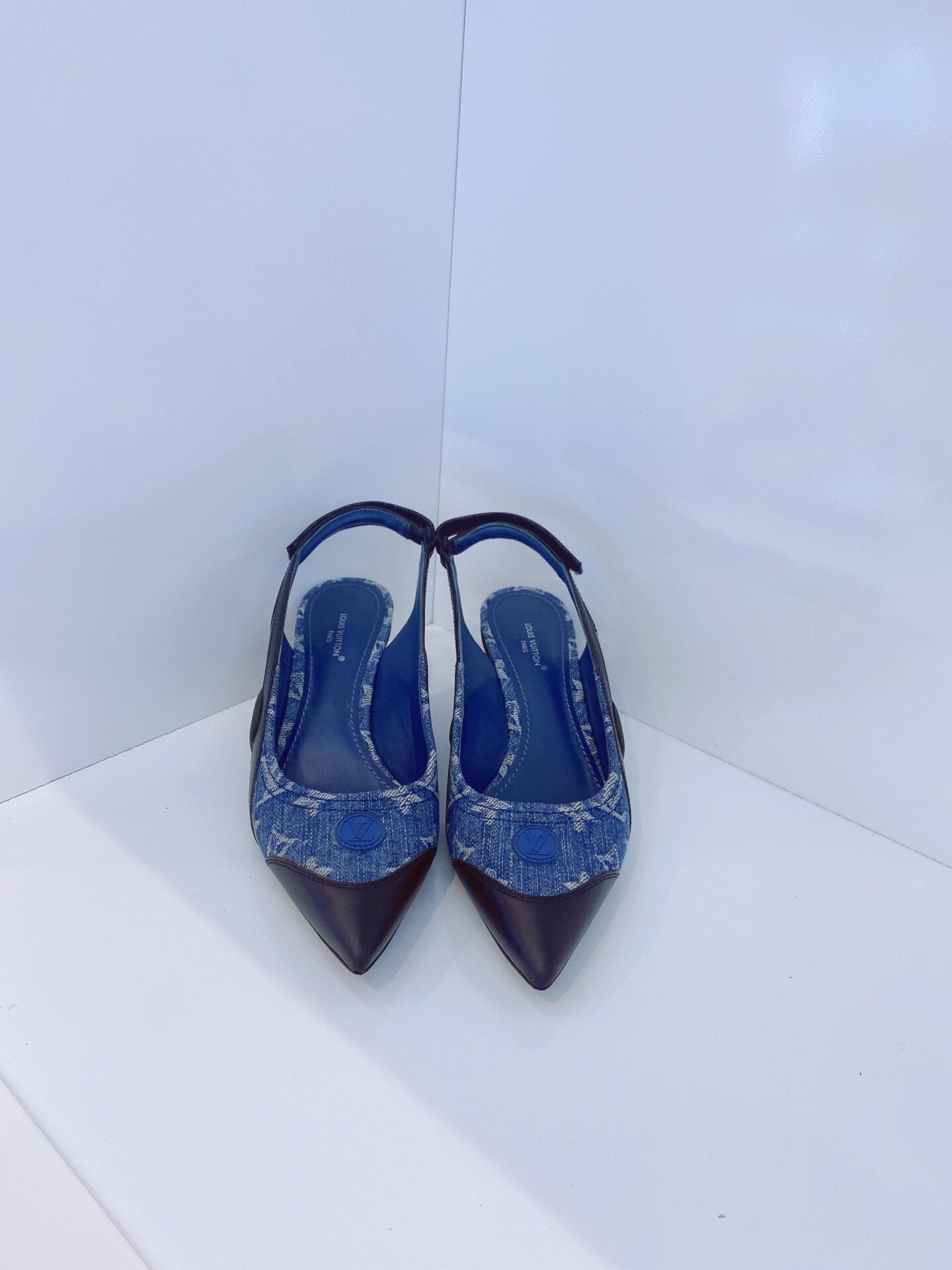 DENIM BLUE MONOGRAM BLACK CALF LEATHER ARCHLIGHT SLINGBACK PUMPS 37