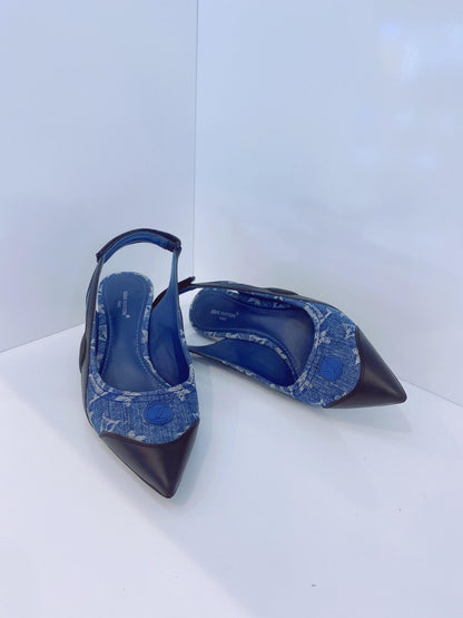 DENIM BLUE MONOGRAM BLACK CALF LEATHER ARCHLIGHT SLINGBACK PUMPS 37