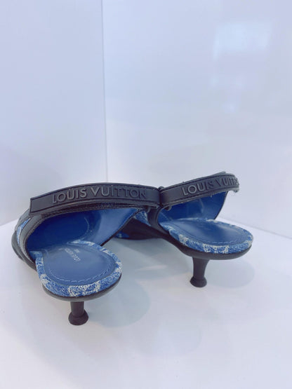 DENIM BLUE MONOGRAM BLACK CALF LEATHER ARCHLIGHT SLINGBACK PUMPS 37