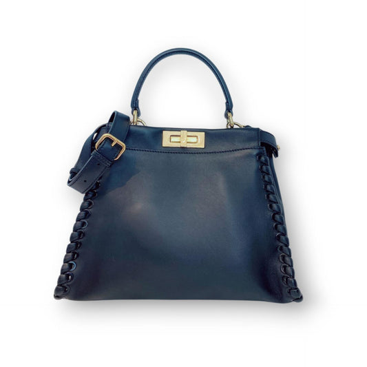 BLACK LEATHER MEDIUM WHIPSTITCHED PEEKABOO TOP HANDLE BAG