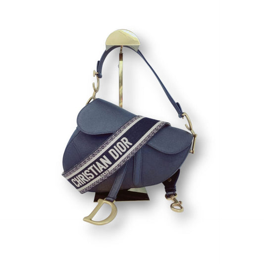 BLACK GRAINED LEATHER MEDIUM SADDLE BAG WITH STRAP