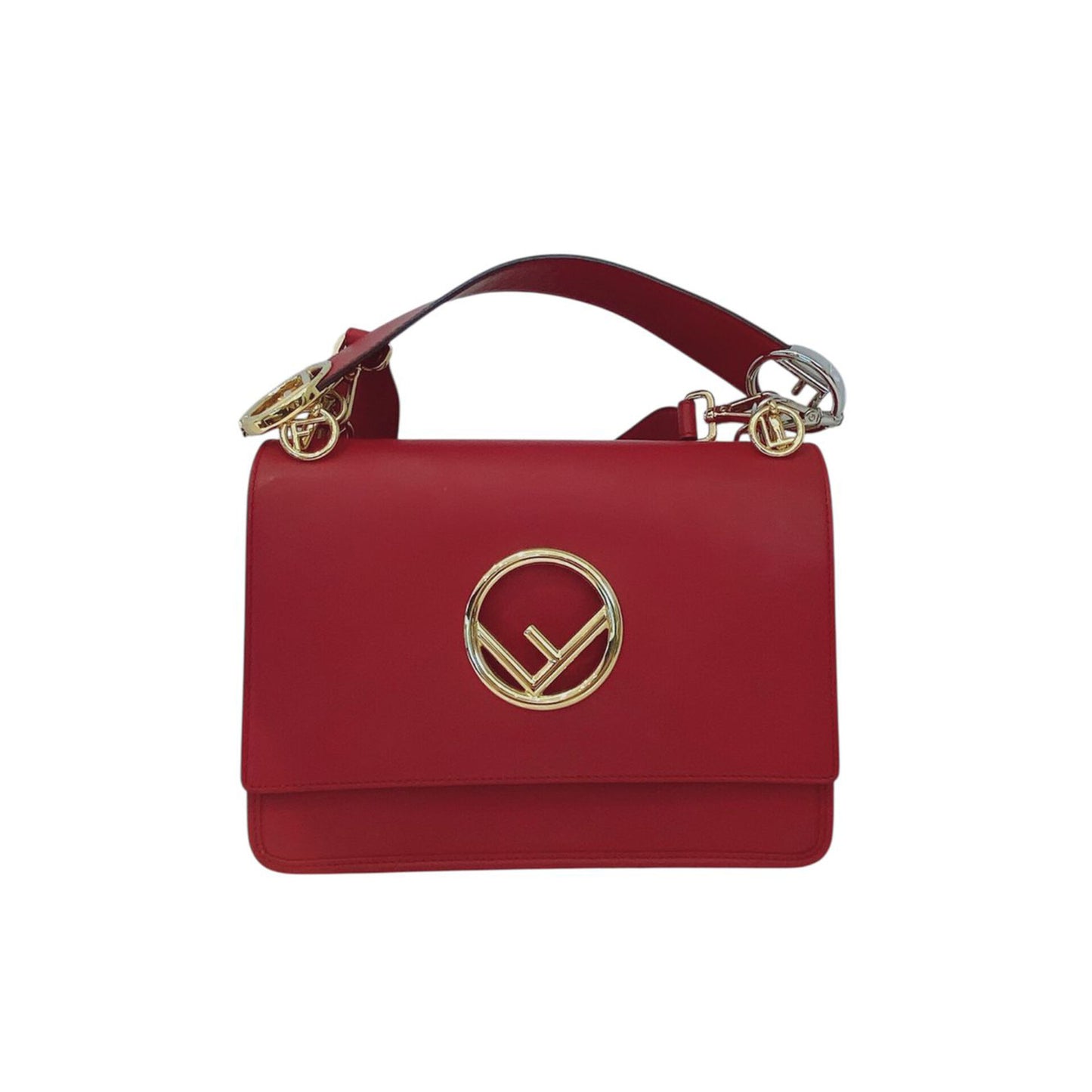 RED LEATHER MEDIUM KAN FLAP HANDLE BAG