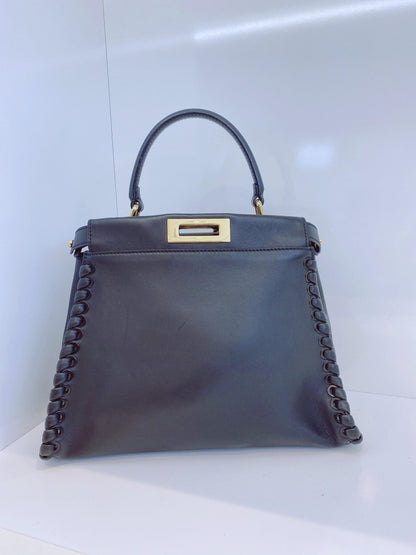 BLACK LEATHER MEDIUM WHIPSTITCHED PEEKABOO TOP HANDLE BAG