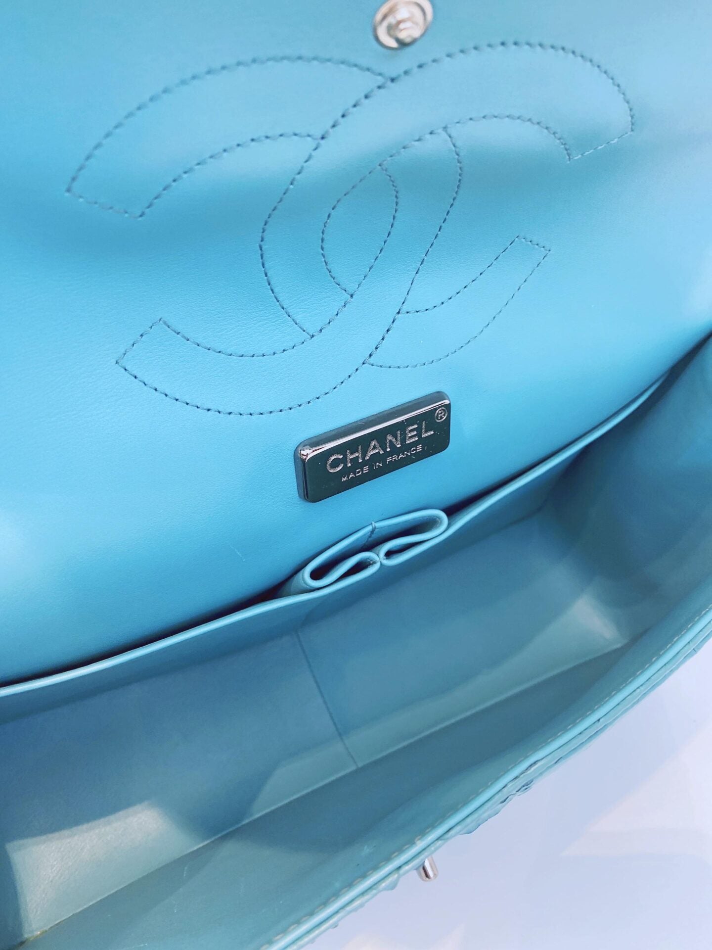 TURQUOISE PYTHON LEATHER JUMBO CLASSIC DOUBLE FLAP HANDBAG SILVER HARDWARE