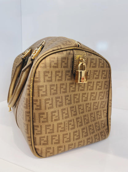 BROWN GOLD ZUCCHINO CANVAS BAULETTO BOSTON BAG