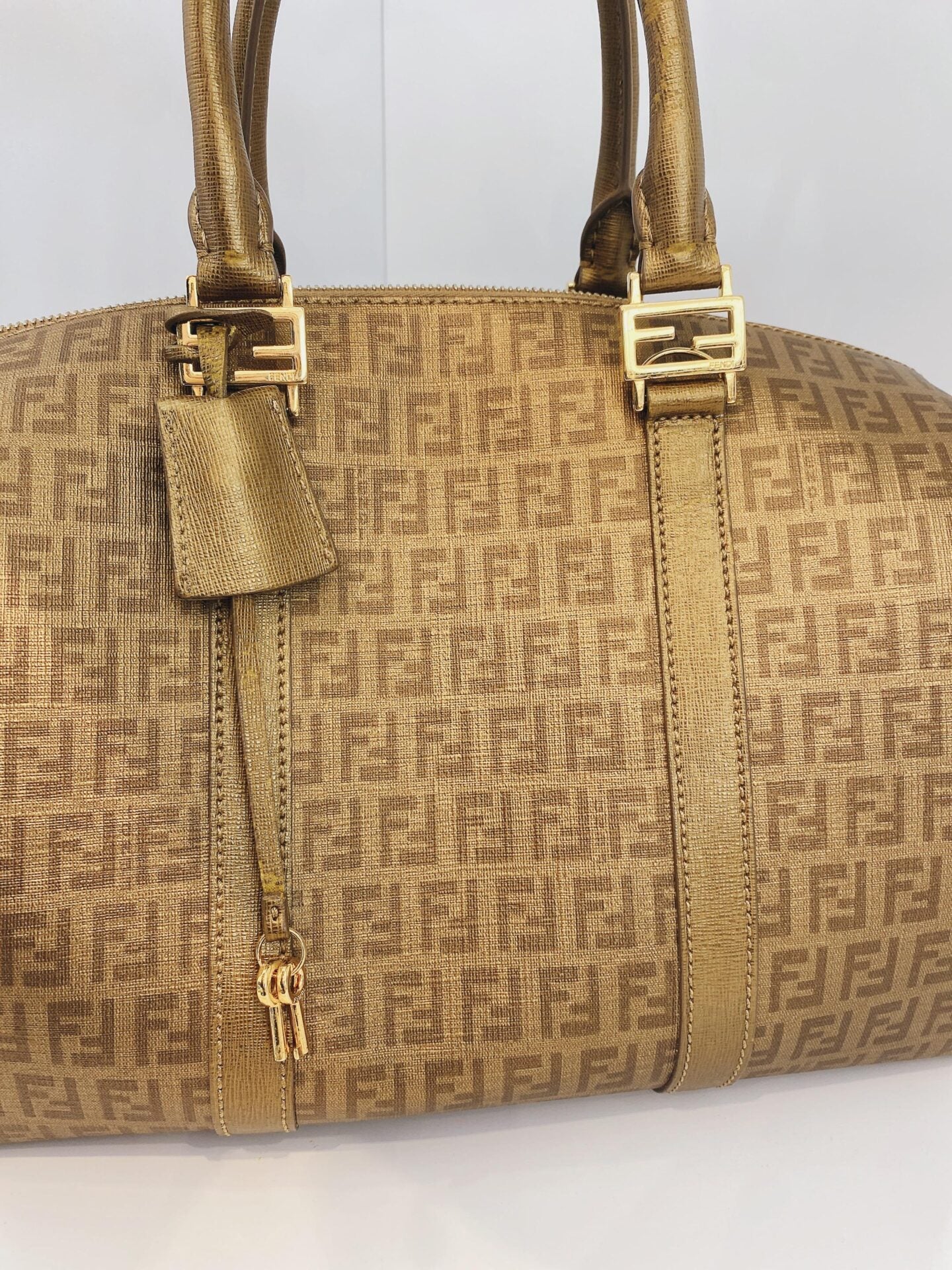 BROWN GOLD ZUCCHINO CANVAS BAULETTO BOSTON BAG